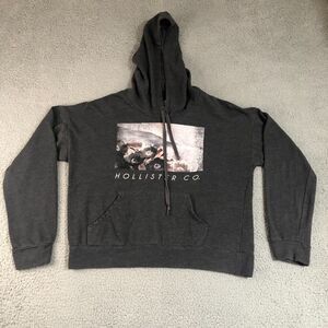 Hollister Hoodie Women Large‎ Gray Pullover Graphic logo Spell Out Sweater
